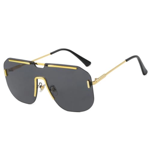 Übergroße randlose Sonnenbrille mit großem Rahmen für Damen, Retro-Farbverlauf, trendige Metall-Sonnenbrille für Herren, UV400 (schwarz) von RRNTTTM