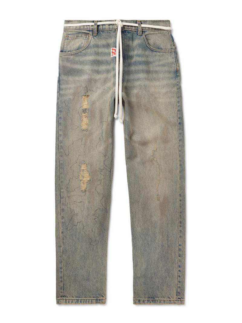 RRR123 - Fathers Way Slim-Fit Straight-Leg Belted Distressed Printed Jeans - Men - Blue - UK/US 32 von RRR123