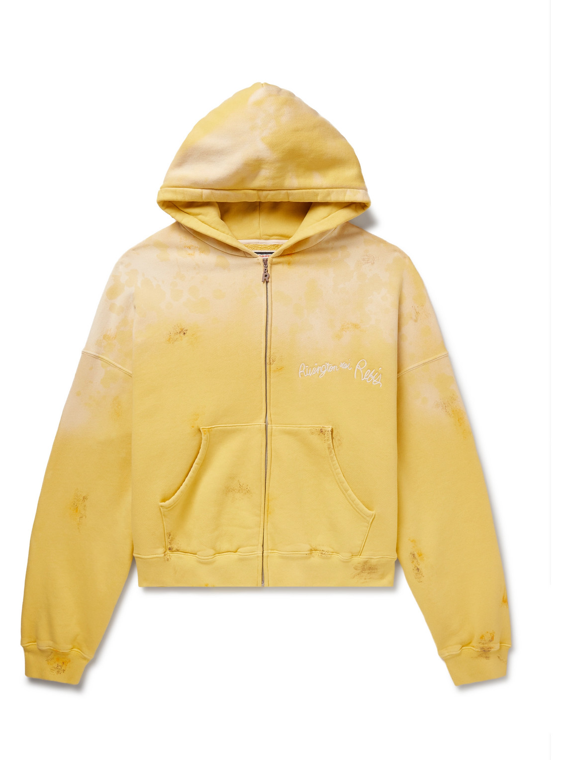 RRR123 - Gym Bag Logo-Embroidered Paint-Splattered Cotton-Jersey Zip-Up Hoodie - Men - Yellow - 2 von RRR123