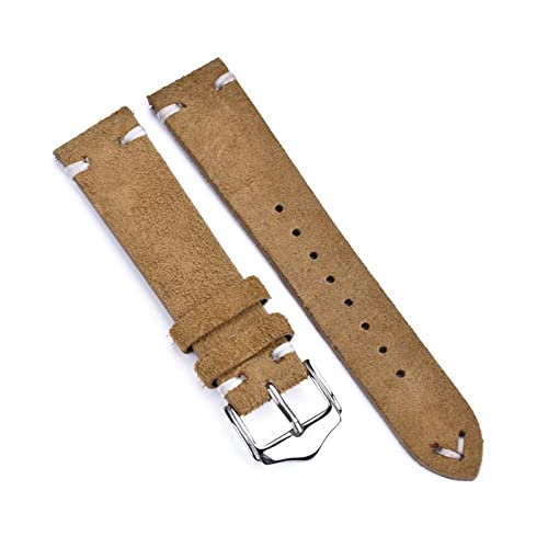 RRRIOT Wildleder Leder Armband Lederband 20mm 22mm Armband Leder Vintage Ersatz Uhrenarmbänder Armband Zubehör, Braun-weiße Linie, 20mm von RRRIOT
