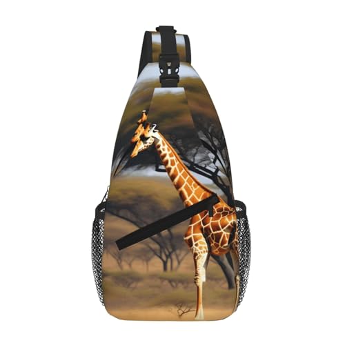 Afrika Giraffe Majestic Tree Sling Brusttasche für Damen und Herren Kleine Umhängetasche Wasserdicht Mini Crossbody Daypack zum Wandern von RRSZCC