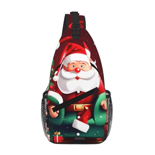 RRSZCC Frohe Weihnachten Weihnachtsmann Geschenk Sling Brusttasche für Damen und Herren Kleine Umhängetasche Wasserdicht Mini Crossbody Daypack zum Wandern von RRSZCC