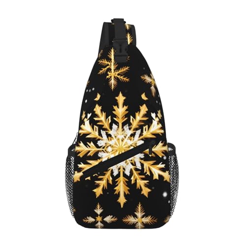 RRSZCC Golden Christmas Snowflake Sling Chest Bag For Men And Women Small Shoulder Bag Waterproof Mini Crossbody Daypack For Hiking von RRSZCC