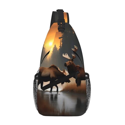 RRSZCC Hirschbär Elch Sling Brusttasche für Damen und Herren Kleine Umhängetasche Wasserdicht Mini Crossbody Daypack zum Wandern von RRSZCC