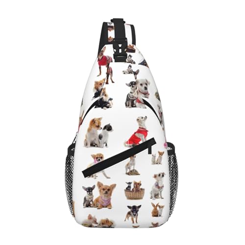 RRSZCC Süße Chihuahua Mops Muster Sling Brusttasche für Damen und Herren Kleine Umhängetasche Wasserdicht Mini Crossbody Daypack zum Wandern von RRSZCC