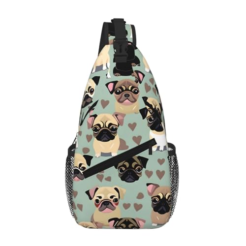 RRSZCC Süße Chihuahua Mops Muster Sling Brusttasche für Damen und Herren Kleine Umhängetasche Wasserdicht Mini Crossbody Daypack zum Wandern von RRSZCC