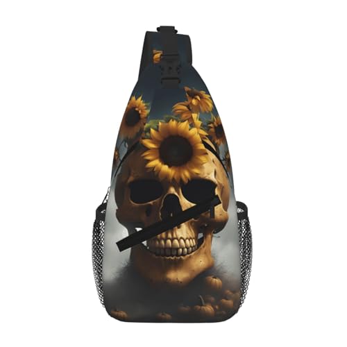 RRSZCC Sunflower Halloween Totenkopf Sling Brusttasche für Damen und Herren Kleine Schultertasche Wasserdicht Mini Crossbody Daypack zum Wandern von RRSZCC