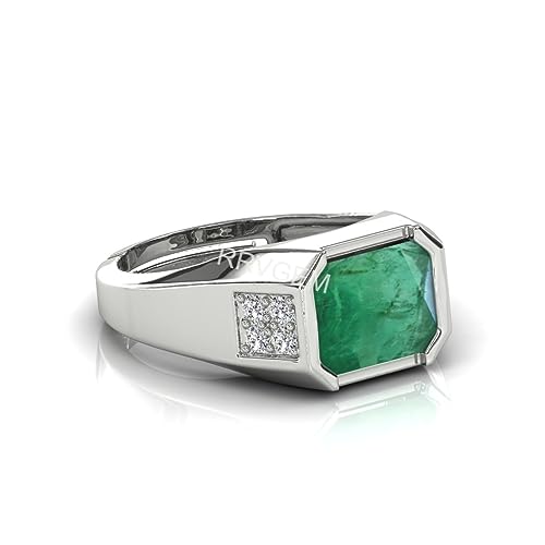 RRVGEM Ring mit natürlichem Smaragdstein, 5,00 Karat, zertifizierter grüner natürlicher Smaragd, loser Edelstein, Panna-Ring, versilbert, für Damen und Herren, Versilbert, Smaragd RRVGEM Ring mit natürlichem Smaragdstein, 5,00 Karat, zertifizierter grüner natürlicher Smaragd, loser Edelstein, Panna-Ring, versilbert, für Damen und Herren, Versilbert, Smaragd von RRVGEM