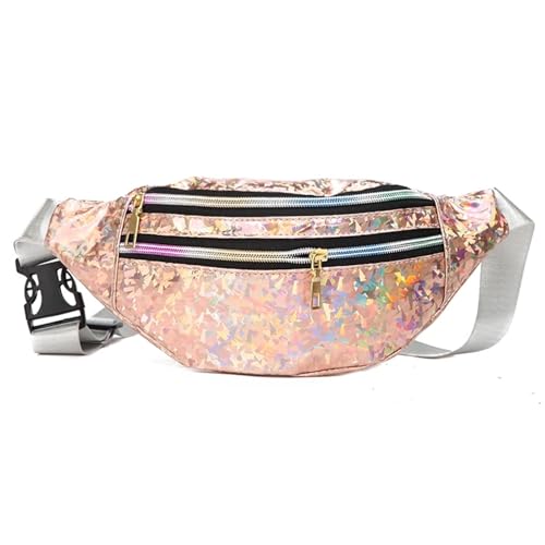 Bauchtasche Glitzer 1PC Holographische Fanny Pack Hologramm Taille Tasche PU Strand Reise Banana Hüfte Bum Zip Frauen Geldbörse Gürtel Taschen Mädchen Brust Taschen(Beige) von RRYPBOVG