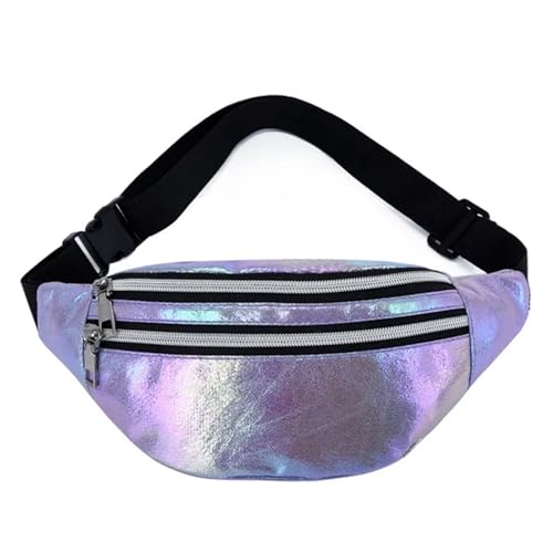 Bauchtasche Glitzer 1PC Holographische Fanny Pack Hologramm Taille Tasche PU Strand Reise Banana Hüfte Bum Zip Taille Taschen Frauen Gürtel Tasche for Mädchen(Purple) von RRYPBOVG