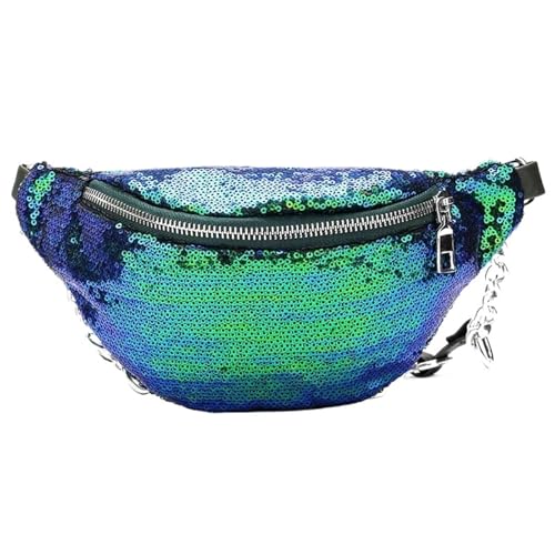 Bauchtasche Glitzer Frauen Pailletten Fanny Pack Mode Weibliche Taille Tasche Brust Beutel Schulter Tasche Glitter Bum Gürtel Taschen Taille Packs(Green) von RRYPBOVG