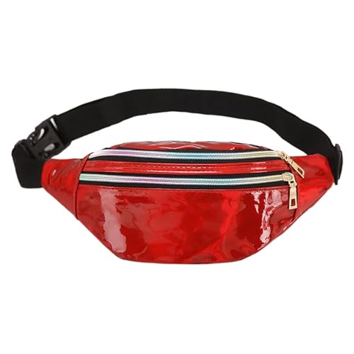 Bauchtasche Glitzer Holografische Gürteltasche for Damen, Herren, Kinder, metallische Farbe, Sport-Hüfttasche, Gürtel, Hologramm-Hüfttasche for Reisen, Laufen, Partys(Red) von RRYPBOVG