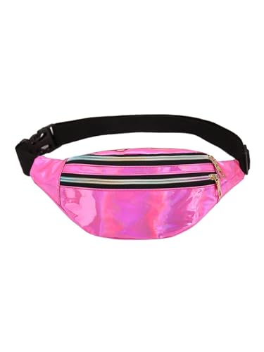 Bauchtasche Glitzer Holografische Gürteltasche for Damen, Herren, Kinder, metallische Farbe, Sport-Hüfttasche, Gürtel, Hologramm-Hüfttasche for Reisen, Laufen, Partys(Rose red) von RRYPBOVG