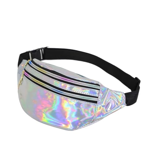 Bauchtasche Glitzer Holografische Gürteltasche for Damen, Herren, Kinder, metallische Farbe, Sport-Hüfttasche, Gürtel, Hologramm-Hüfttasche for Reisen, Laufen, Partys(Silver) von RRYPBOVG
