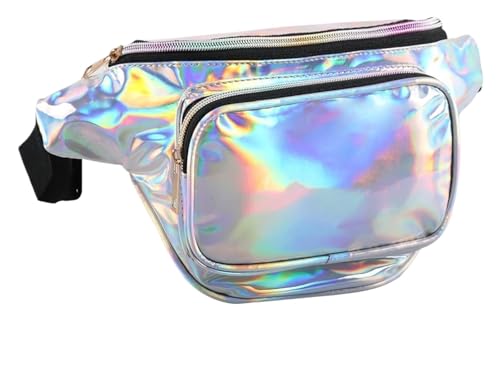 Bauchtasche Glitzer Holografische Gürteltasche for Damen und Herren, Wasserabweisende Umhängetasche mit Mehreren Taschen und verstellbaren Gürteln(Silver) von RRYPBOVG