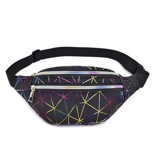 Bauchtasche Glitzer Holographische Fanny Pack Frauen Silber Bum Bag Reise Glänzende Taille Taschen Mode Mädchen Rosa Leder Hologramm Hüfte Tasche(Black-F) von RRYPBOVG