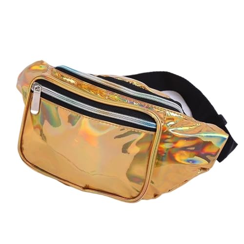 Bauchtasche Glitzer Modische Hüfttasche for Damen, PVC, verstellbar, holografische Tasche for Reisen, Party, Wandern, Laufen, Shopper-Hüfttasche(Gold) von RRYPBOVG