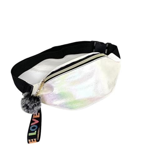 Bauchtasche Glitzer PU Gradient Sport Outdoor Fashion Waistpack Vielseitige Glänzende Leder Taille Tasche Männer Und Frauen Umhängetasche Brust Tasche(White) von RRYPBOVG