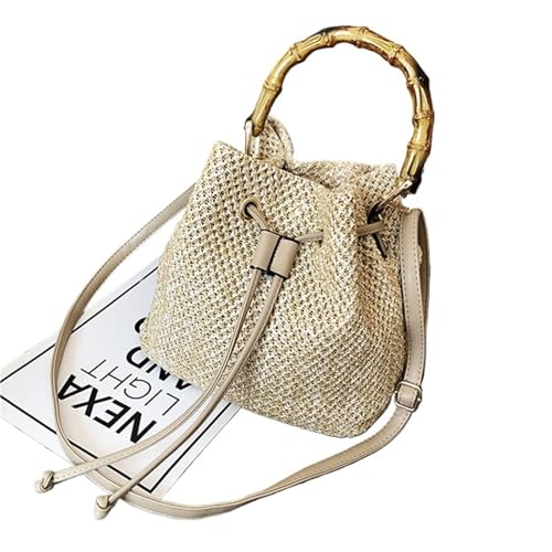 Beuteltasche Damen Damen Boho Crossbody Schultertasche Kordelzug Stroh gewebt Eimer Taschen weibliche Rattan Griff Strandtasche Kette Handtaschen(Khaki) von RRYPBOVG