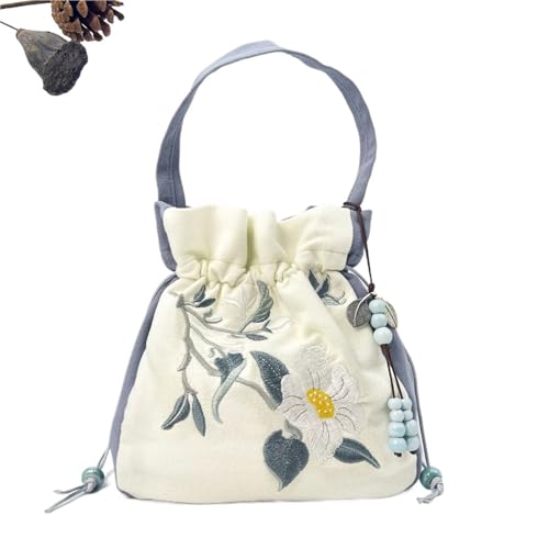 Beuteltasche Damen Retro Blumenstickerei Crossbody Top-Griff Taschen Frauen Schulter Spitze Kordelzug Eimer Tasche Geldbörsen Handtaschen(Color 02) von RRYPBOVG