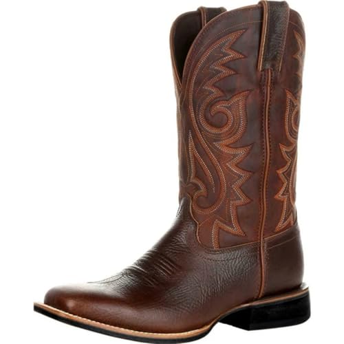 Cowboy Stiefel Männer Cowboystiefel mit Schlangenmuster for Herren, handgefertigt, mittelhohe Herrenstiefel, Retro-Stiefel mit spitzer Spitze, Übergröße 38–48, Unisex-Schuhe, Botas(Silver,48) von RRYPBOVG