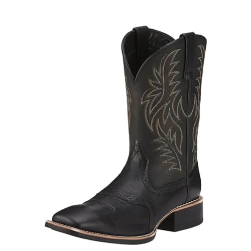 Cowboy Stiefel Männer Herren Hohe Stiefel Stickerei Retro Handgemachte Herrenstiefel Cowboystiefel Spitzschuhstiefel Handgenähte Outdoor Herrenschuhe(Black,39) von RRYPBOVG