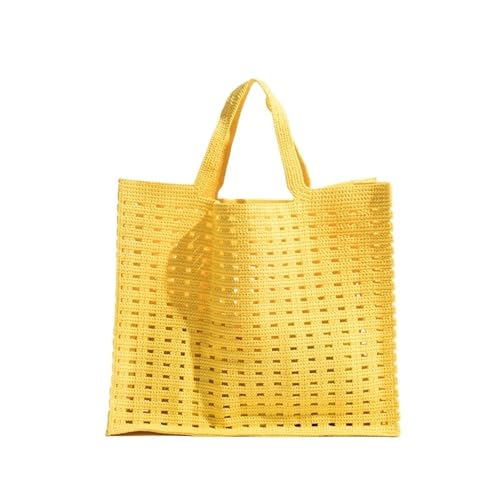 Häkeltasche Solide rosa aushöhlen häkeln Shopper Handtasche Sommer Mesh Square Tote Clutch Geldbörse Strand Einkaufstasche(Color02) von RRYPBOVG