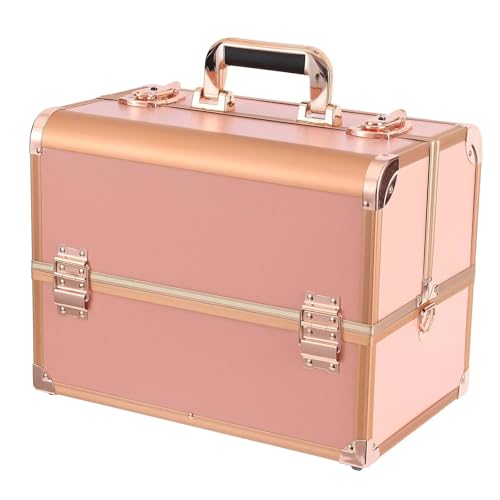Nagellack Organizer Beauty Makeup Box Professionelle Kosmetikkoffer Make-up Nagel Mehrschichtiger Werkzeugkasten Aufbewahrungsorganisator Koffertasche(Golden Plain Pattern) von RRYPBOVG