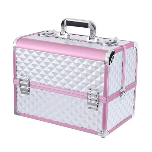 Nagellack Organizer Beauty Makeup Box Professionelle Kosmetikkoffer Make-up Nagel Mehrschichtiger Werkzeugkasten Aufbewahrungsorganisator Koffertasche(Silver) von RRYPBOVG