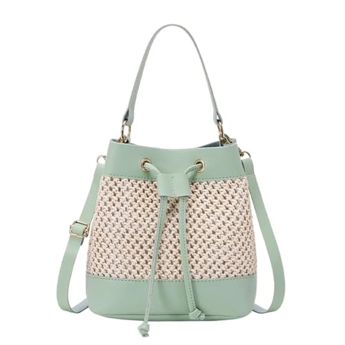 RRYPBOVG Beuteltasche Damen Bündeltasche Stroh Umhängetasche Pendelhandtasche Kordelzug Eimertasche Große Kapazität Strand Mädchen(Green) von RRYPBOVG