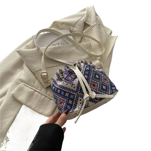 RRYPBOVG Beuteltasche Damen Eine exquisite Mini-Umhängetasche aus Stoff mit Blumenmuster, gefüttert Polyesterfaser, Kordelzugverschluss(Color 01) von RRYPBOVG