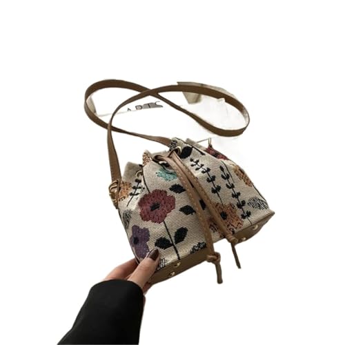 RRYPBOVG Beuteltasche Damen Eine exquisite Mini-Umhängetasche aus Stoff mit Blumenmuster, gefüttert Polyesterfaser, Kordelzugverschluss(Color 02) von RRYPBOVG