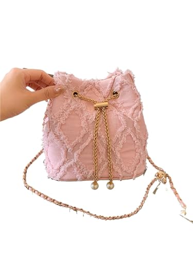 RRYPBOVG Beuteltasche Damen Elegante Umhängetasche for Damen mit Kunstperlendekor und Kette for, exquisite, trendige Metallgeldbörse Kordelzug(Pink) von RRYPBOVG