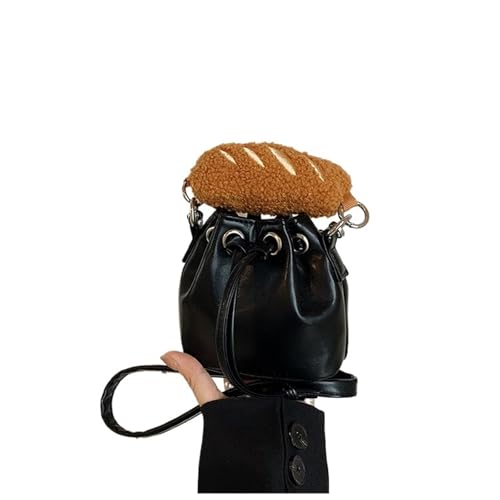 RRYPBOVG Beuteltasche Damen Frühling Sommer Retro Damen Umhängetasche Kordelzug Eimer Tasche Stilvolle Mini Handtasche Gepäck(Black) von RRYPBOVG