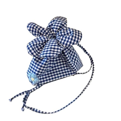 RRYPBOVG Beuteltasche Damen Lässige karierte Kordelzugtasche, süßes Tuch, kleine Umhängetasche, große Kapazität, Aufbewahrungstasche, Blumenhandtasche for Damen(Blue) von RRYPBOVG
