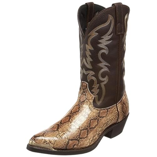 RRYPBOVG Cowboy Stiefel Männer Cowboystiefel mit Schlangenmuster for Herren, handgefertigt, mittelhohe Herrenstiefel, Retro-Stiefel mit spitzer Spitze, Übergröße 38–48, Unisex-Schuhe, Botas(Gold,43) von RRYPBOVG