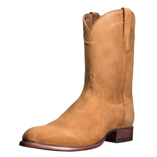 RRYPBOVG Cowboy Stiefel Männer Einfache mittelgroße Stiefel Herren- und Damenstiefel Plateaustiefel Herbst-Winter-Cowboystiefel Schuhgröße 38-48(Apricot,45) von RRYPBOVG