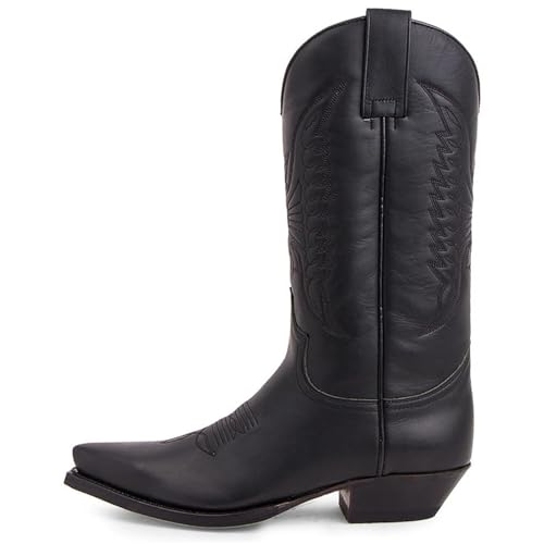 RRYPBOVG Cowboy Stiefel Männer Herren Cowboystiefel Winter Lederschuhe Bestickte Hohe Stiefel Paarschuhe Leichte Bequeme Übergröße 35-48(Black,38) von RRYPBOVG