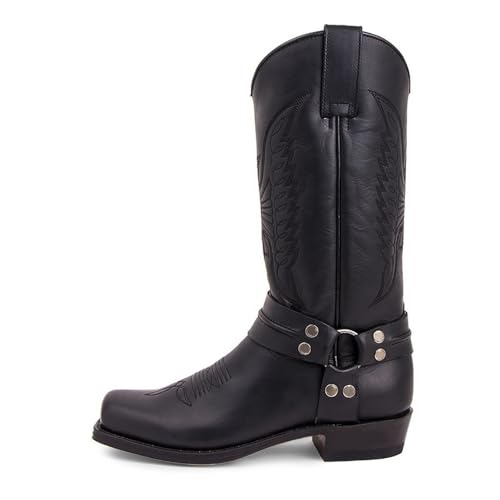 RRYPBOVG Cowboy Stiefel Männer Herren Western Cowboystiefel Casual Lederstiefel Ritterstiefel for Männer Retro Bestickte Stiefeletten bis zur Mitte der Wade Botas Hombre(Black,48) von RRYPBOVG