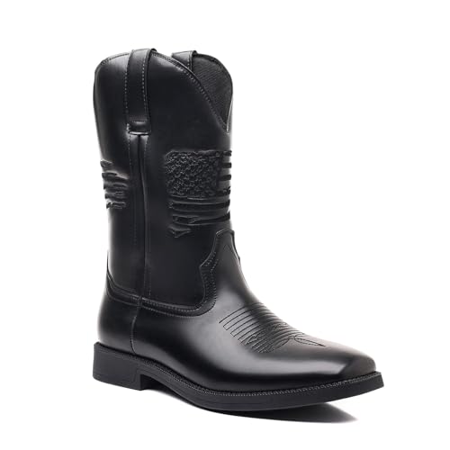 RRYPBOVG Cowboy Stiefel Männer Herrenstiefel, bequem, spitz, hoch geschnitten, bestickt, Retro, breite Zehenpartie, Cowboystiefel, Übergröße 48, Motorradstiefel(Black,43) von RRYPBOVG