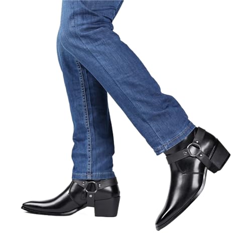 RRYPBOVG Cowboy Stiefel Männer Klassische Cowboy-Ritterstiefel Herren-Anzugstiefel Markendesigner Stiefel mit seitlichem Reißverschluss Herren Bequeme spitze Schuhe 47 48(Black,48) von RRYPBOVG