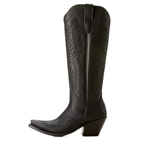 RRYPBOVG Cowboy Stiefel Männer Retro-Auto-Nähte, dicker Absatz, Western-Cowboystiefel, mittelalterlich, bestickt, Unisex, Herren/Damen, Übergröße 37–48, Ritterstiefel(Black,38) von RRYPBOVG