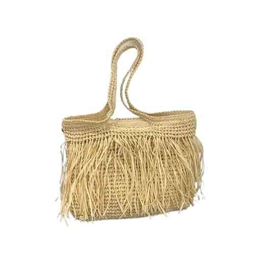 RRYPBOVG Häkeltasche Ausgehöhlte Tragetaschen for Frauen Handtasche Geldbörse Weben Große Kapazität Quaste Schulter Stroh Strandtasche(Beige) von RRYPBOVG