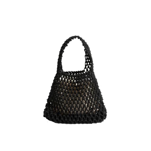 RRYPBOVG Häkeltasche Aushöhlen Häkeln Tote Strand Handtaschen Sommer Mode Reise Fischernetz Shopper Geldbörsen Top Griff Telefon Tasche Mit Beutel(Black) von RRYPBOVG