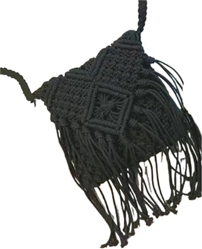 RRYPBOVG Häkeltasche Damen Stroh Umhängetasche Mit Quaste Häkeltasche Einfarbig Schultertasche Damen Tagestasche Umhängetasche(Black) von RRYPBOVG