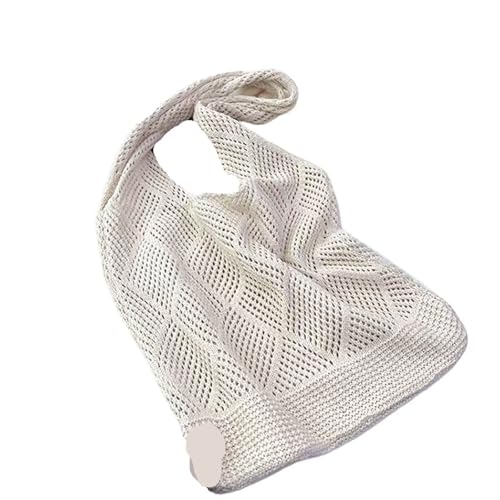 RRYPBOVG Häkeltasche Design Damen Handtasche Aushöhlen Strand Paket Große Kapazität Schulter Einkaufstasche Gestrickte Weibliche Tote(Beige) von RRYPBOVG