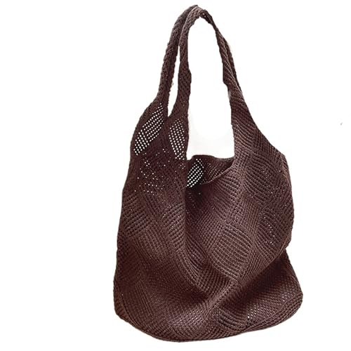RRYPBOVG Häkeltasche Design Damen Handtasche Aushöhlen Strand Paket Große Kapazität Schulter Einkaufstasche Gestrickte Weibliche Tote(Coffee) von RRYPBOVG
