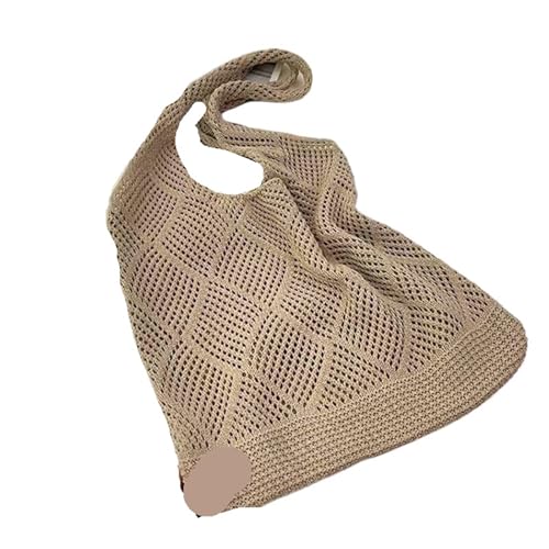 RRYPBOVG Häkeltasche Design Damen Handtasche Aushöhlen Strand Paket Große Kapazität Schulter Einkaufstasche Gestrickte Weibliche Tote(Khaki) von RRYPBOVG