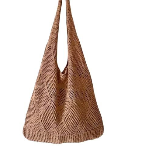 RRYPBOVG Häkeltasche Design Damen Handtasche Aushöhlen Strand Paket Große Kapazität Schulter Einkaufstasche Gestrickte Weibliche Tote(Lightbrown) von RRYPBOVG