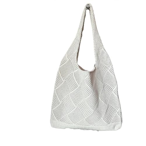 RRYPBOVG Häkeltasche Design Damen Handtasche Aushöhlen Strand Paket Große Kapazität Schulter Einkaufstasche Gestrickte Weibliche Tote(White) von RRYPBOVG